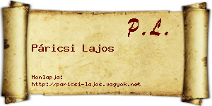 Páricsi Lajos névjegykártya