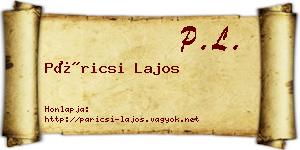 Páricsi Lajos névjegykártya